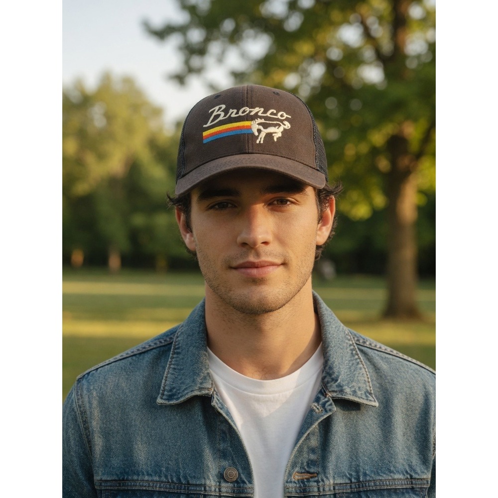 American Needle Ford Bronco Trucker Hat Brown Retro Sunset Mesh Snapback Cap